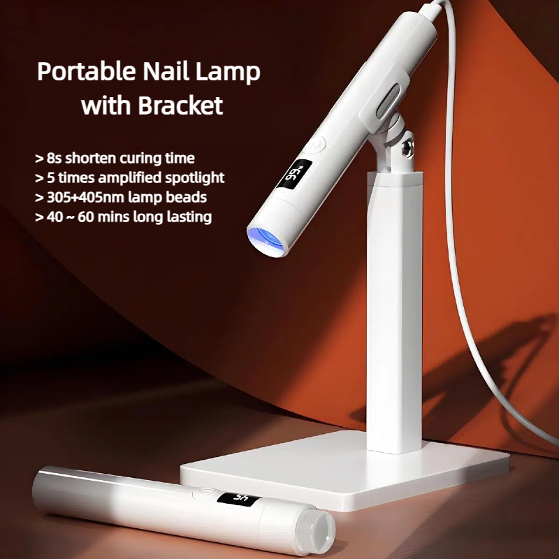 5W Handheld Nail Lamp Pen with Bracket,Portable Nail Lamp for Gel Nails Rechargeable Nail Dryer, Timeable Nail Enhancement Light for Home DIY and Professional Manicure Salon 