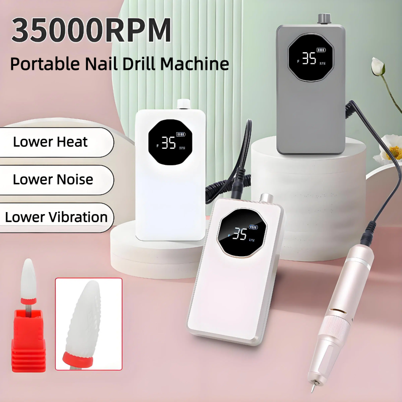 Professional Portable Rechargeable Electric Nail Drill Machine for Acrylic Nails Gel Polishing Removing, Manicure Salon at Home, 35000 RPM 
