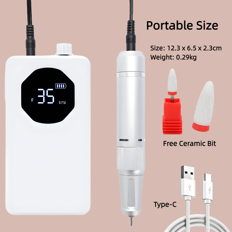 Professional Portable Rechargeable Electric Nail Drill Machine for Acrylic Nails Gel Polishing Removing, Manicure Salon at Home, 35000 RPM 