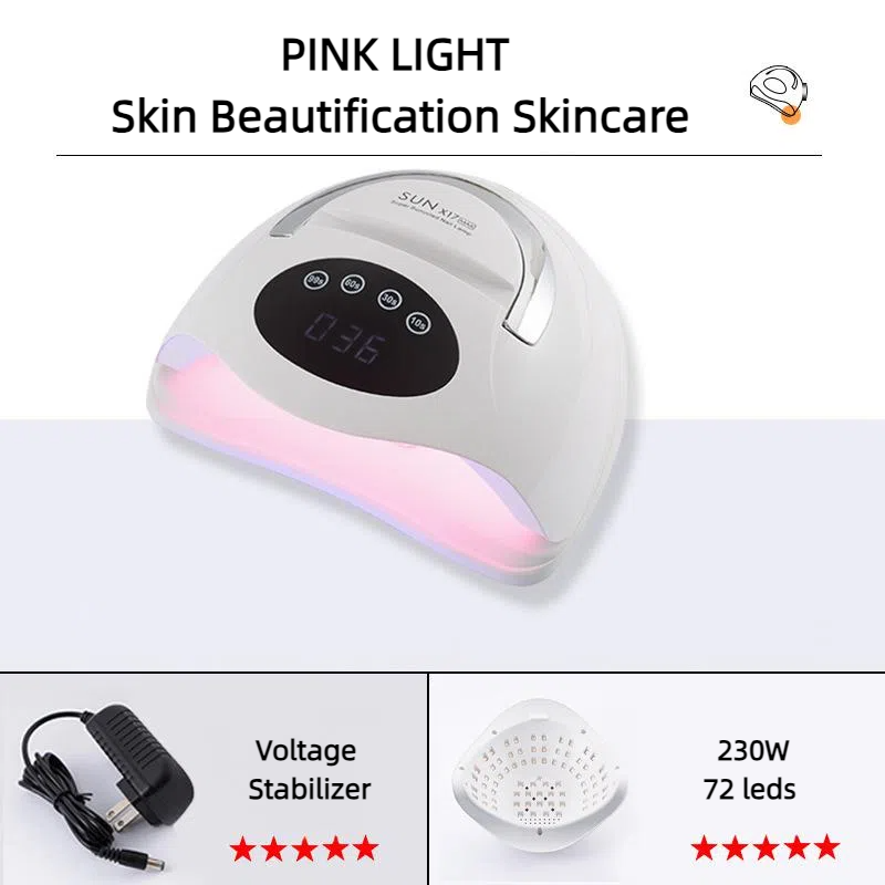 230W/320WProfessional UV/ LED Lamp for for Nail Gel Polish with 4 Timers & Auto Sensors, Special Pink Light Skin Beautification Skincare 