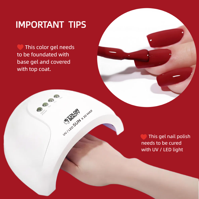 Gorgeous Red Gel Nail Polish Kit Soak Off UV / LED Nail Art Design Manicure Salon DIY Salon at Home, 6 Colors, 5ml 