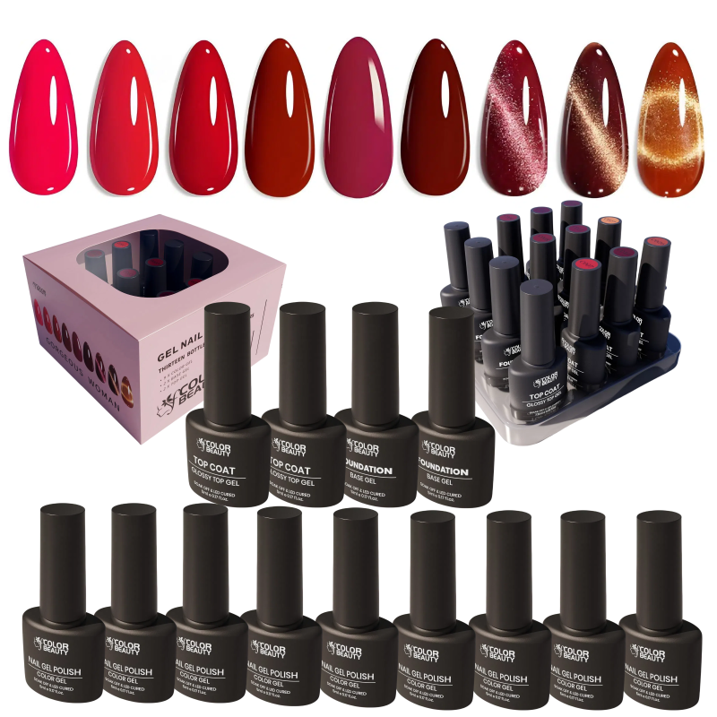 Gorgeous Woman Gel Nail Polish Kit Soak Off UV / LED Nail Art Design Manicure Salon DIY Salon at Home, 9 Colors, 5ml