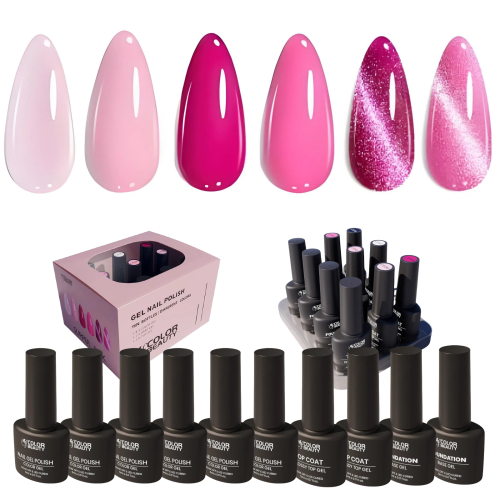 Super Pink Gel Nail Polish Kit Soak Off UV / LED Nail Art Design Manicure Salon DIY Salon at Home, 6 Colors 5ml