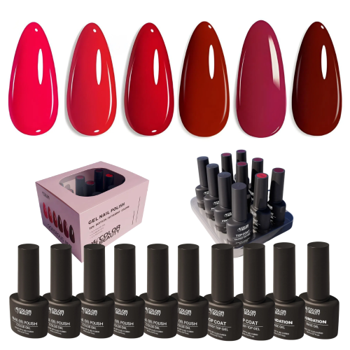 Gorgeous Red Gel Nail Polish Kit Soak Off UV / LED Nail Art Design Manicure Salon DIY Salon at Home, 6 Colors, 5ml