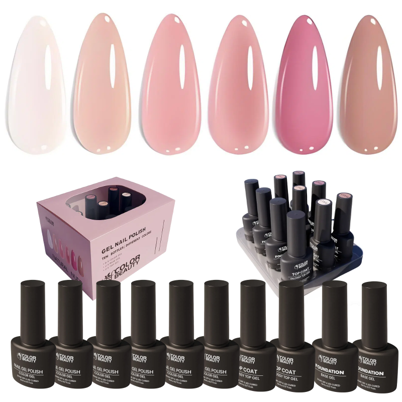 Natural Nude Gel Nail Polish Kit Soak Off UV / LED Nail Art Design Manicure Salon DIY Salon at Home, 6 Colors 5ml