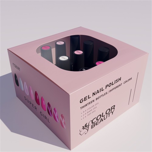Super Girl Gel Nail Polish Kit Soak Off UV / LED Nail Art Design Manicure Salon DIY Salon at Home, 9 Colors, 5ml